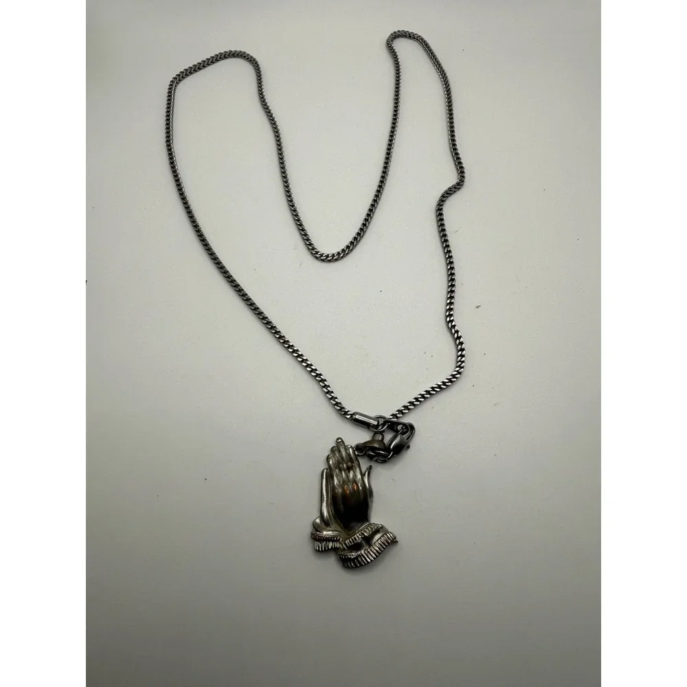 Men's‎ Catholic Christian Prayer Praying Hands Stainless Steel Pendant Necklace
